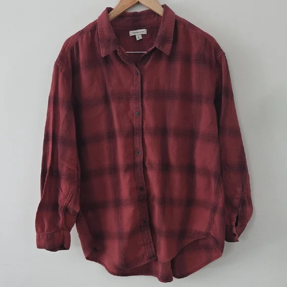 Calvin Klein Jeans Burgundy Plaid Shirt - Picture 1 of 5